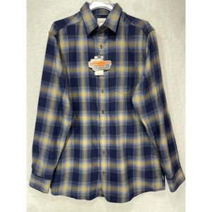 ROWM Men's LT Tall Long Sleeve‎ Button Up Plaid Flannel NWT Navy / Khaki